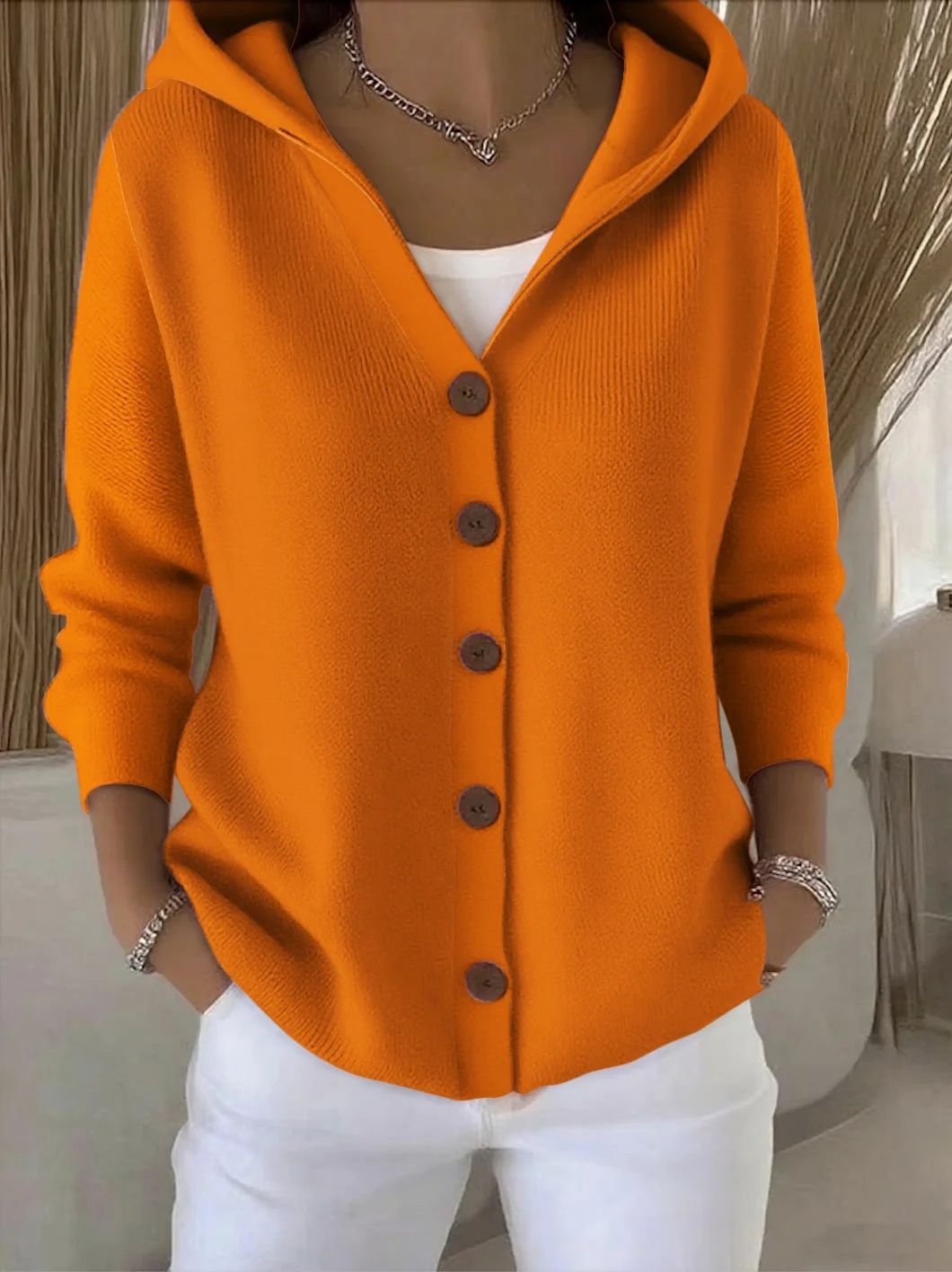Women's Relaxed Hooded Button Cardigan