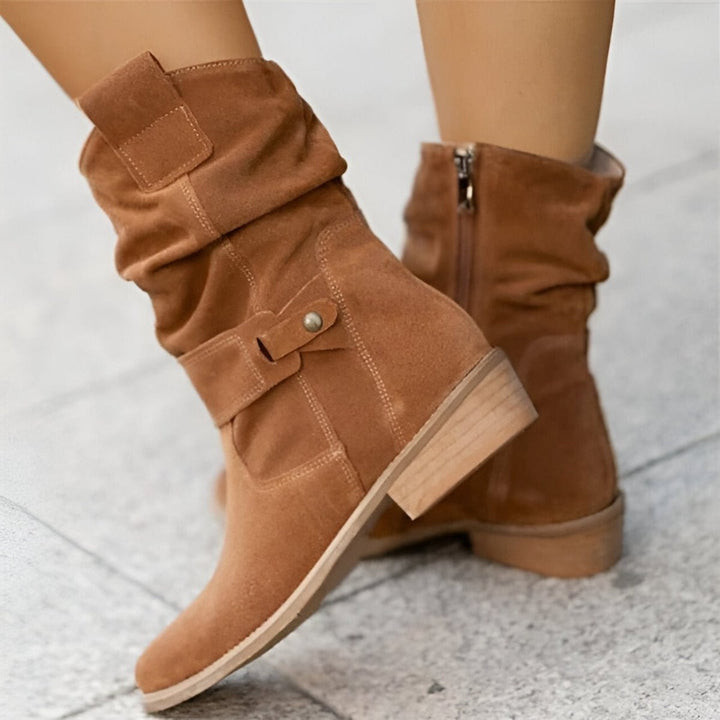 Sophia | Women's Slouchy Faux Suede Mid-Calf Knee High Boots Block Heel