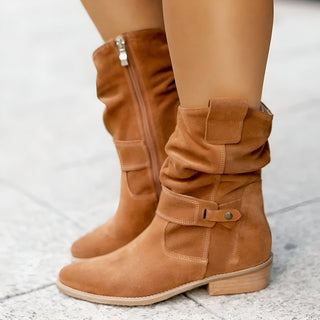 Sophia | Women's Slouchy Faux Suede Mid-Calf Knee High Boots Block Heel