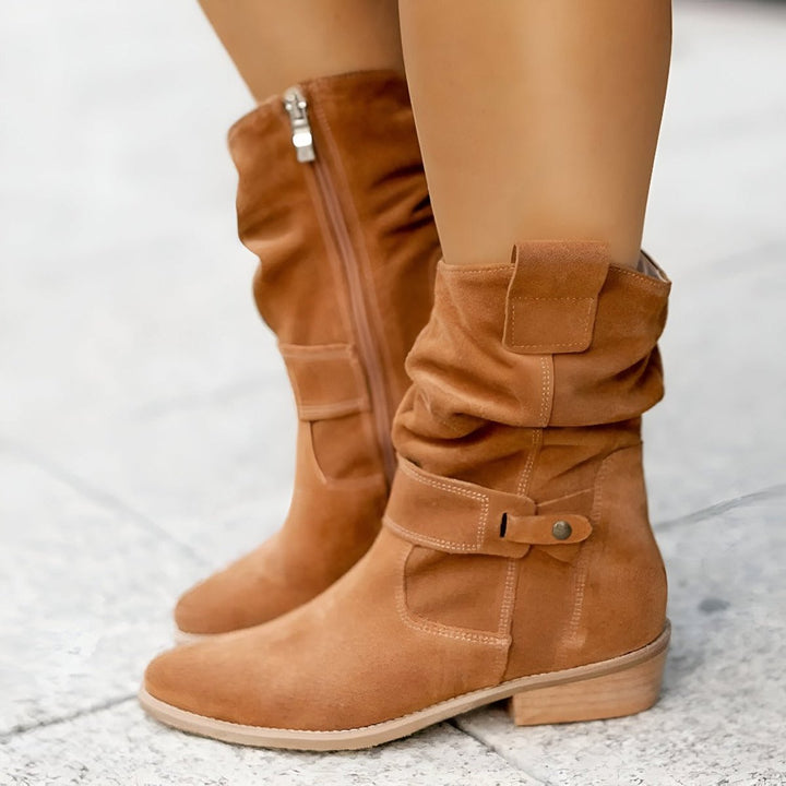 Sophia | Women's Slouchy Faux Suede Mid-Calf Knee High Boots Block Heel