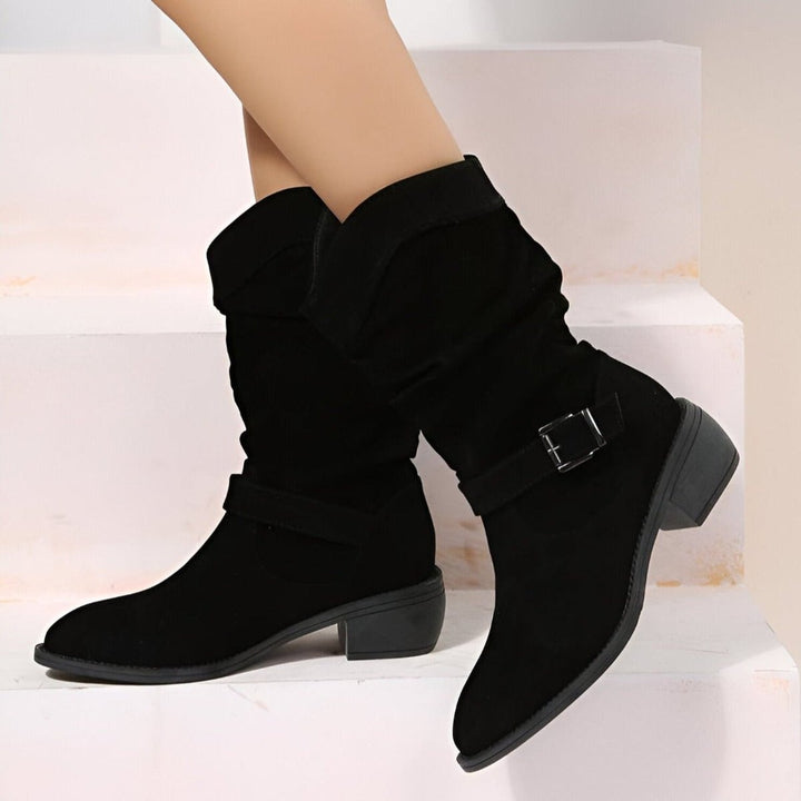 Sophia | Women's Slouchy Faux Suede Mid-Calf Knee High Boots Block Heel