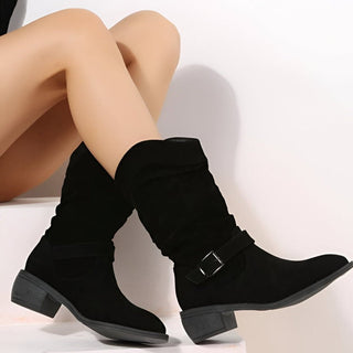 Sophia | Women's Slouchy Faux Suede Mid-Calf Knee High Boots Block Heel