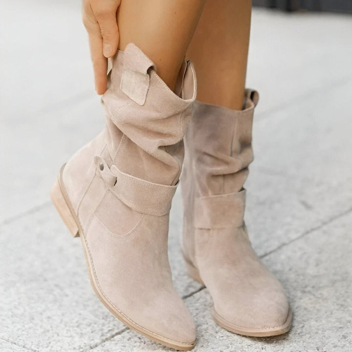 Sophia | Women's Slouchy Faux Suede Mid-Calf Knee High Boots Block Heel