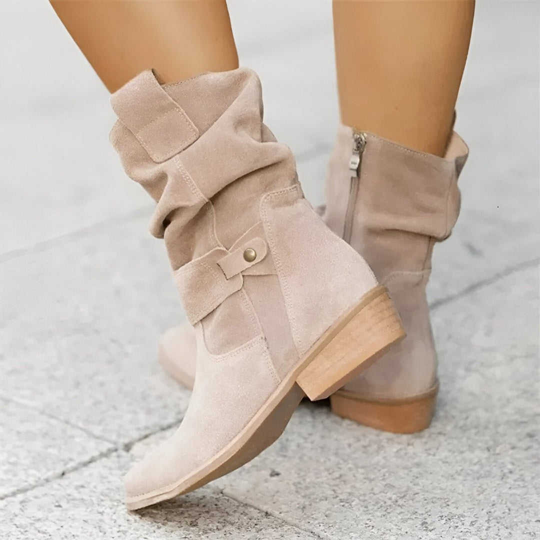 Sophia | Women's Slouchy Faux Suede Mid-Calf Knee High Boots Block Heel