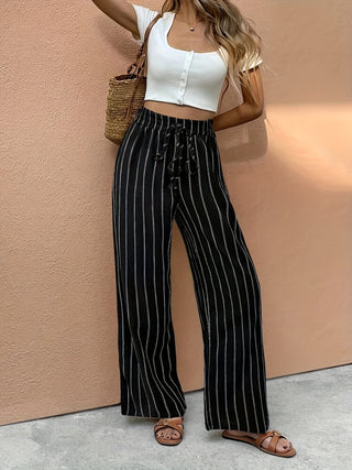 Women's Striped Wide-Leg Drawstring Pants