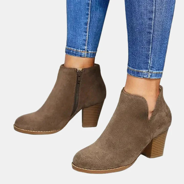Luna | Women's Suede Block Heel Side-Zip Ankle Boots