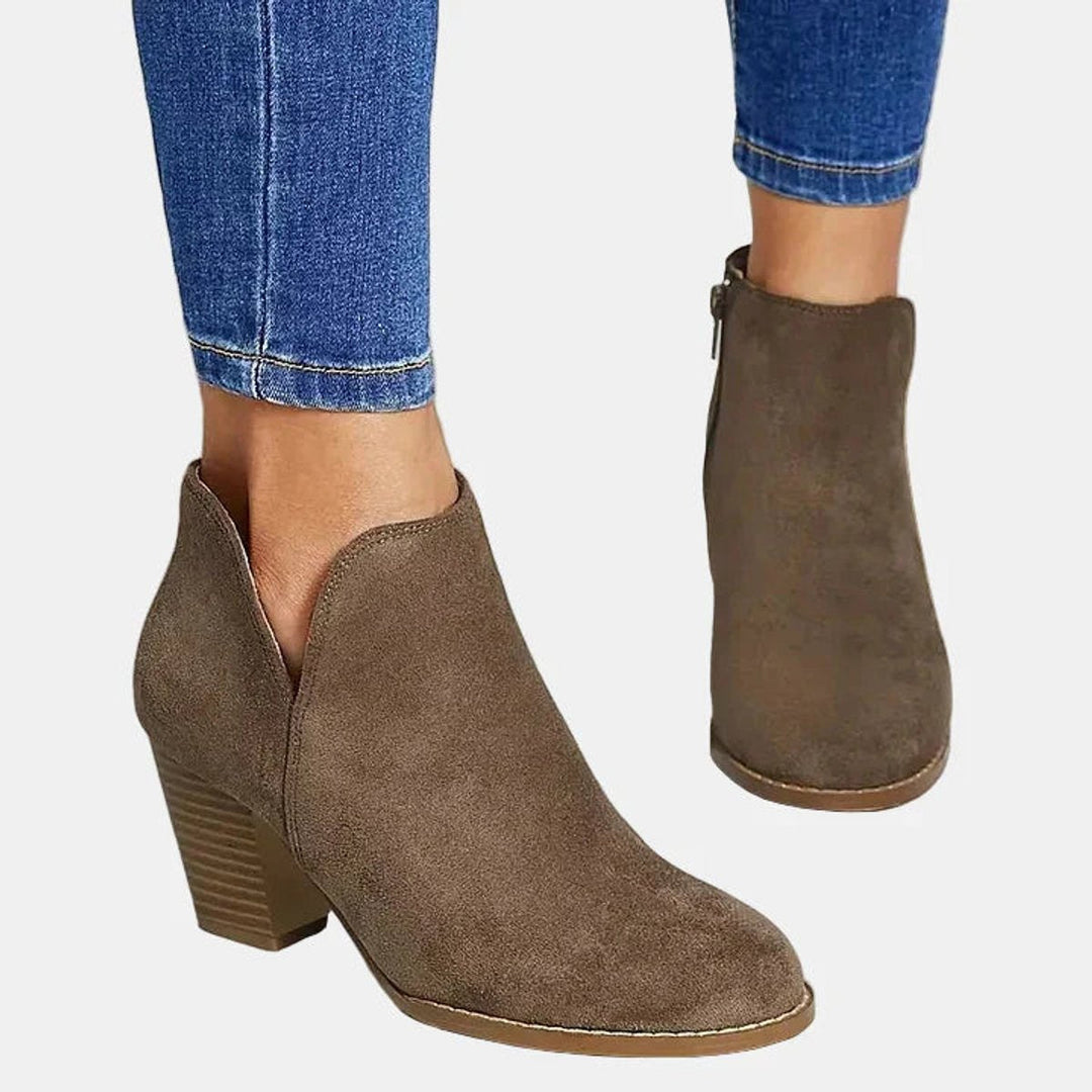 Luna | Women's Suede Block Heel Side-Zip Ankle Boots