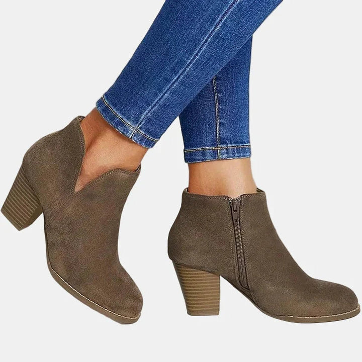 Luna | Women's Suede Block Heel Side-Zip Ankle Boots