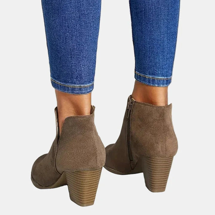 Luna | Women's Suede Block Heel Side-Zip Ankle Boots