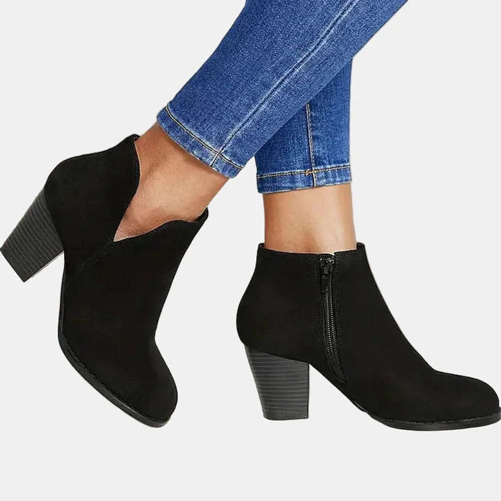 Luna | Women's Suede Block Heel Side-Zip Ankle Boots