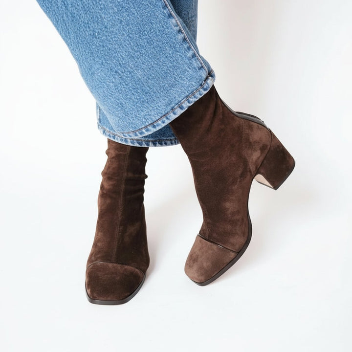 Isabella | Women's Suede Square-Toe Block-Heel Ankle Boots
