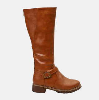 Charlotte | Women's Tall Riding Knee High Boots Buckle Strap Low Heel