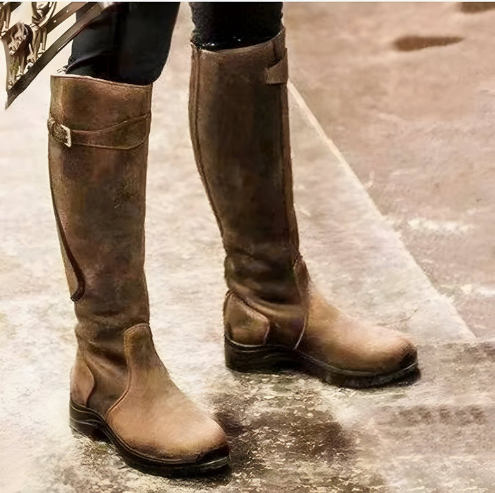 Evelyn | Women's Waterproof Leather Knee High Boots Buckle Strap Riding