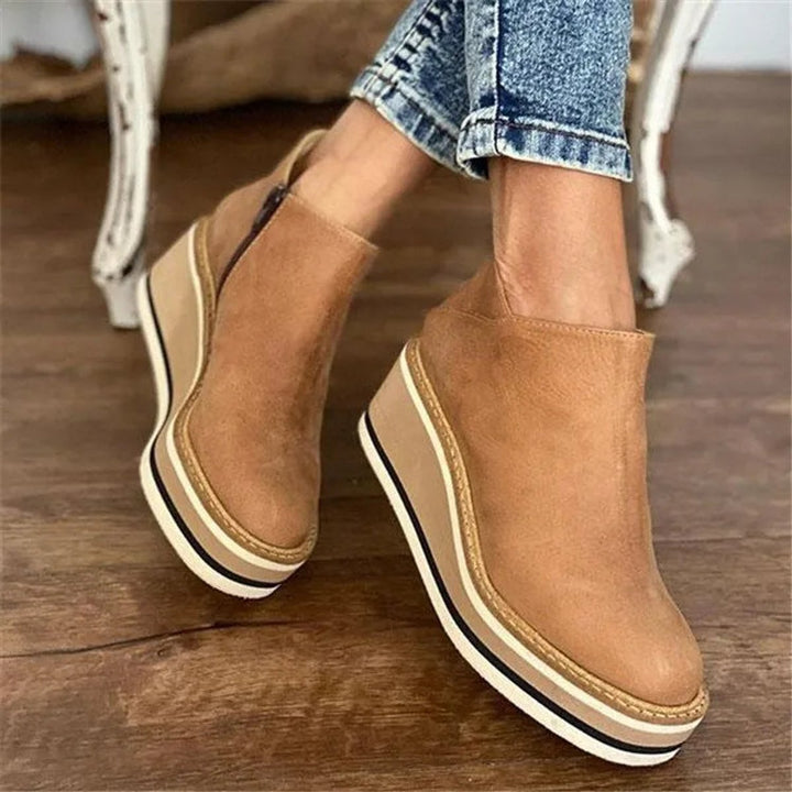 Luna | Women's Wedge Platform Zip-Up Ankle Boots Round Toe