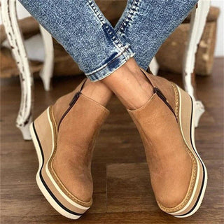 Luna | Women's Wedge Platform Zip-Up Ankle Boots Round Toe
