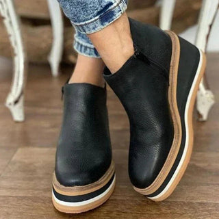 Luna | Women's Wedge Platform Zip-Up Ankle Boots Round Toe