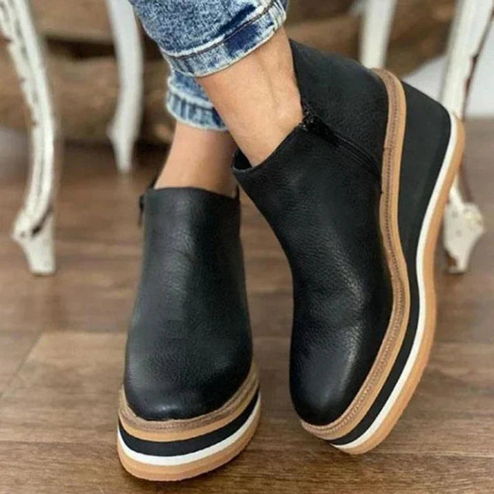 Luna | Women's Wedge Platform Zip-Up Ankle Boots Round Toe