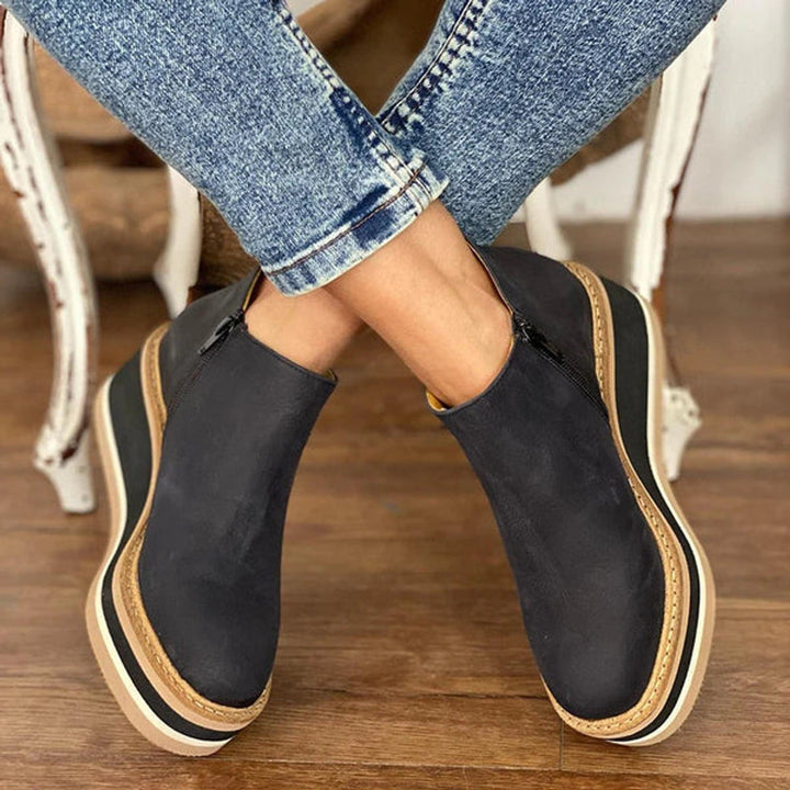 Luna | Women's Wedge Platform Zip-Up Ankle Boots Round Toe