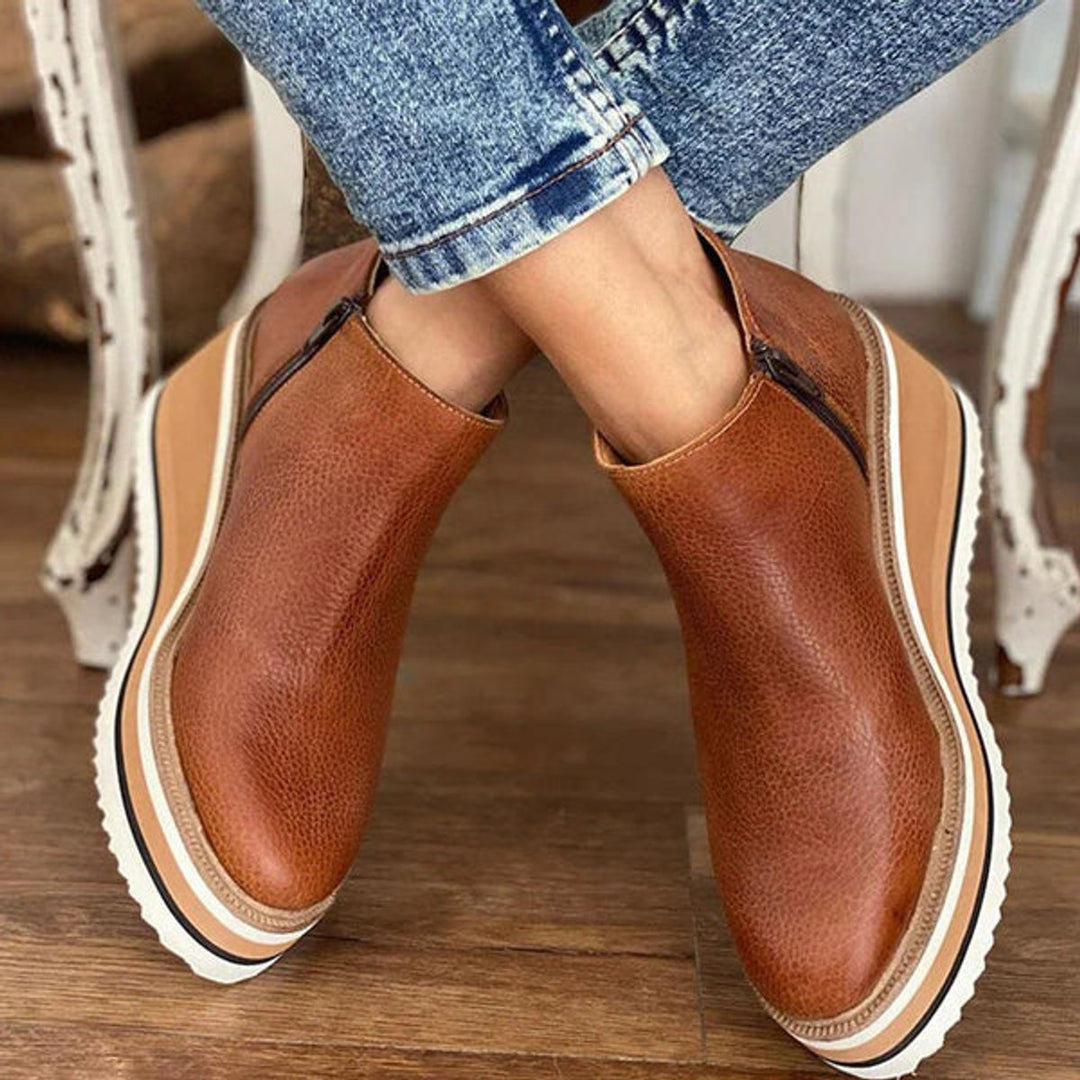 Luna | Women's Wedge Platform Zip-Up Ankle Boots Round Toe