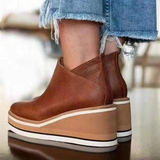 Luna | Women's Wedge Platform Zip-Up Ankle Boots Round Toe