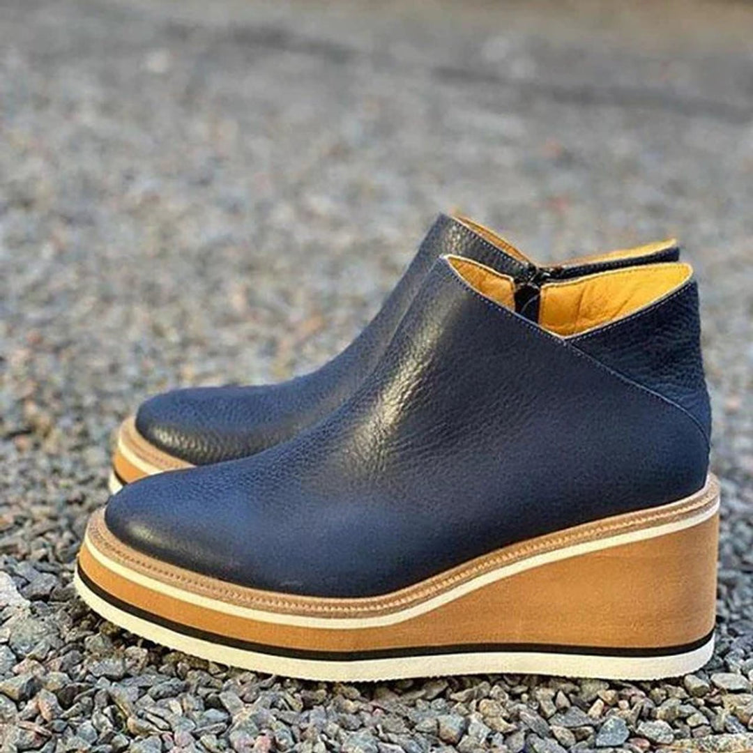 Luna | Women's Wedge Platform Zip-Up Ankle Boots Round Toe