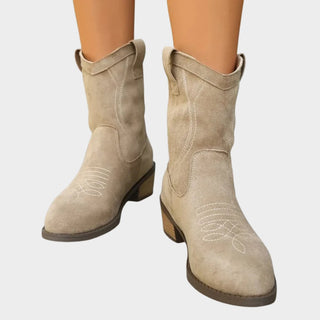 Madison | Women's Western Embroidered Suede Mid-Calf Ankle Boots