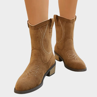 Madison | Women's Western Embroidered Suede Mid-Calf Ankle Boots