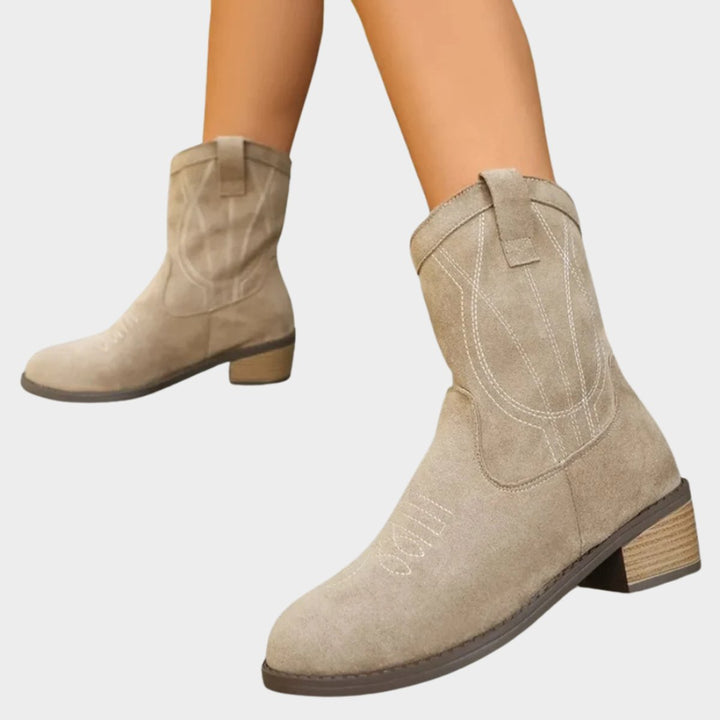 Madison | Women's Western Embroidered Suede Mid-Calf Ankle Boots