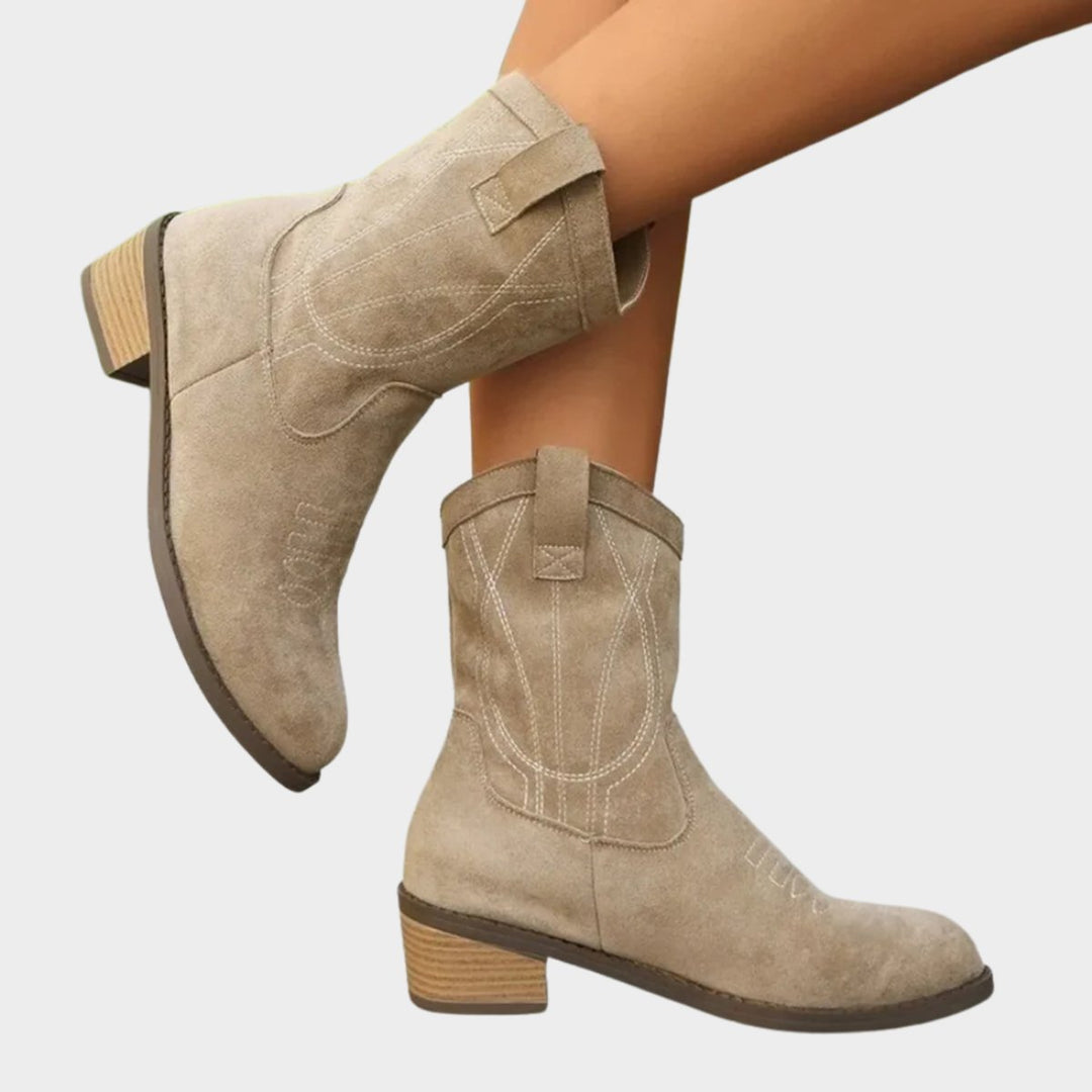 Madison | Women's Western Embroidered Suede Mid-Calf Ankle Boots