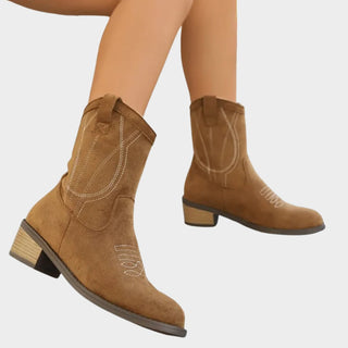 Madison | Women's Western Embroidered Suede Mid-Calf Ankle Boots