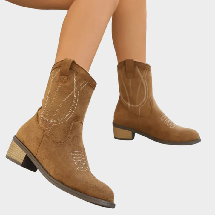 Madison | Women's Western Embroidered Suede Mid-Calf Ankle Boots