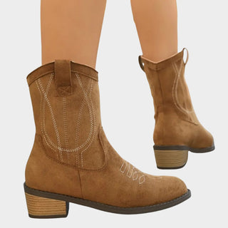 Madison | Women's Western Embroidered Suede Mid-Calf Ankle Boots