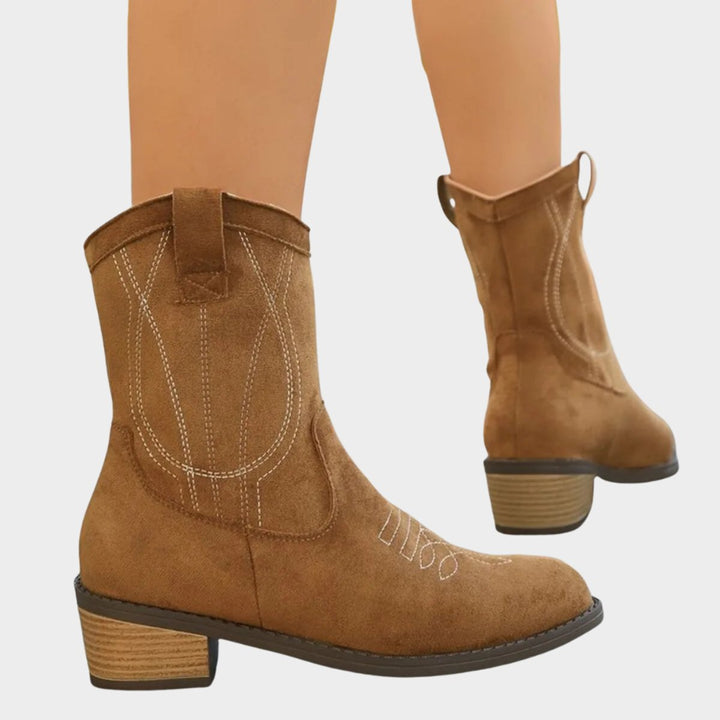 Madison | Women's Western Embroidered Suede Mid-Calf Ankle Boots