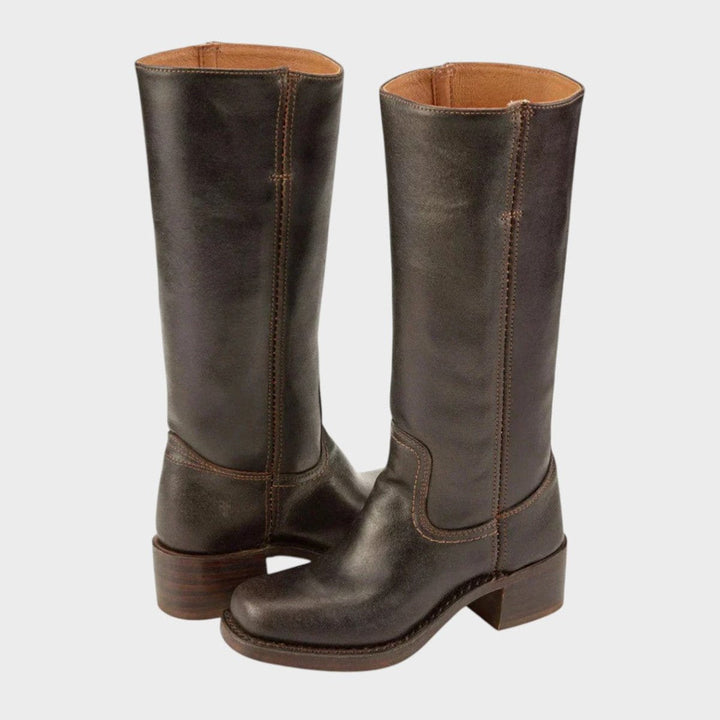 Aria | Women's Western Leather Knee High Boots Block Heel
