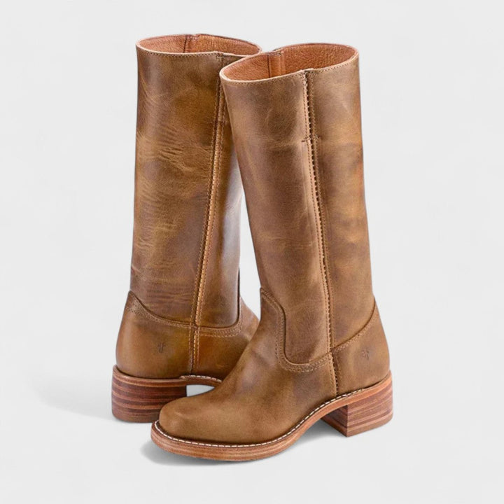 Aria | Women's Western Leather Knee High Boots Block Heel